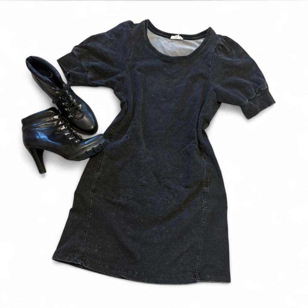 Jane and Delancey Stretchy Black Acid Wash T Shirt Shift Dress w/ Pockets - S